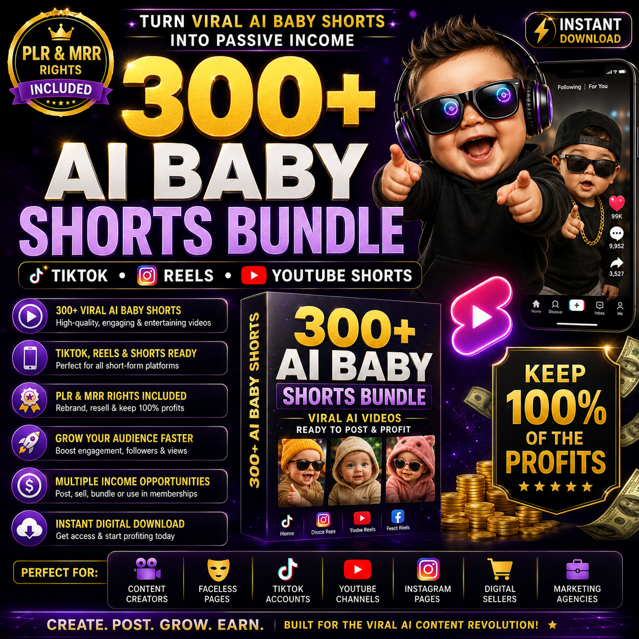 Make Money AI Baby Shorts Bundle | 300+ Viral AI Baby Videos PLR & MRR | TikTok, Instagram Reels & YouTube Shorts