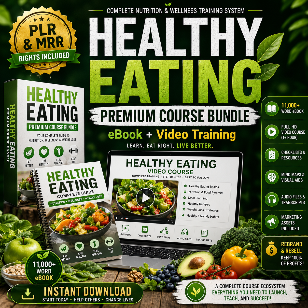 Healthy Eating Premium Course Bundle | PLR & MRR Rights Included | Nutrition, Weight Loss & Wellness Digital Product
