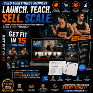 Get Fit in 15 Video Course | 15-Minute Workouts for Busy People | PLR & MRR Fitness Bundle